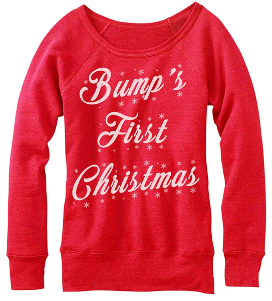 Bump s First Christmas Off The Shoulder Sweatshirt Merry Christmas Sweaters