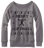 Merry Liftmas. Christmas Off The Shoulder Sweatshirt.