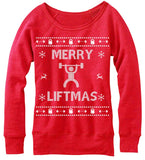 Merry Liftmas. Christmas Off The Shoulder Sweatshirt.