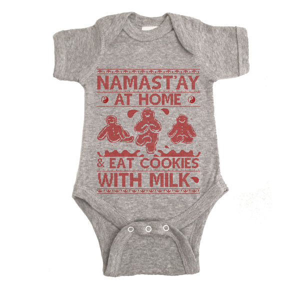 Namast'ay At Home And Eat Cookies With Milk Ugly Christmas Onesie.