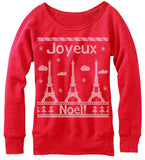 Joyeux Noel! Eiffel Tower Off The Shoulder Sweatshirt.